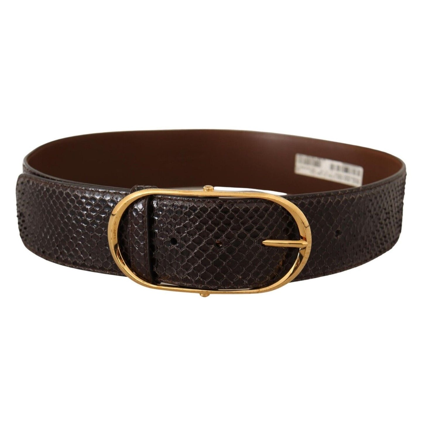 Dolce & Gabbana Brown Exotic Leather Gold Oval Buckle Belt