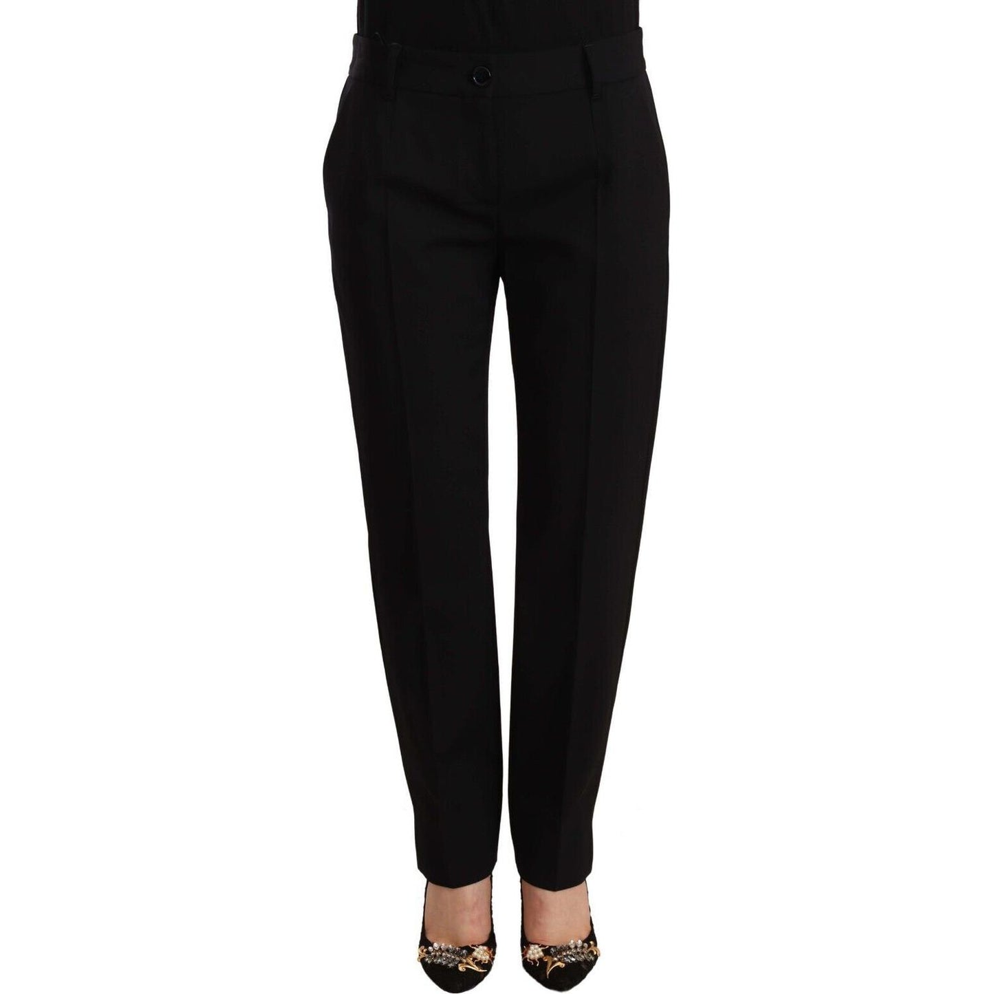 Dolce & Gabbana Black Mid Waist Skinny Trouser Wool Pants