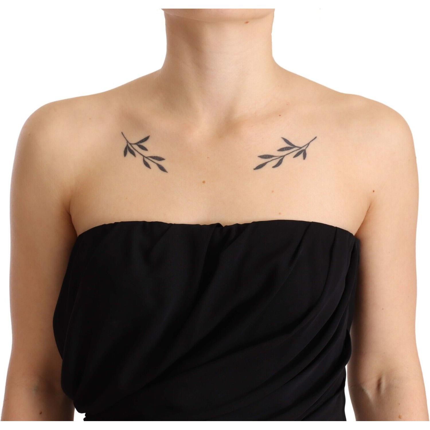 Dolce & Gabbana Black Silk Stretch Strapless Sheath Midi Dress