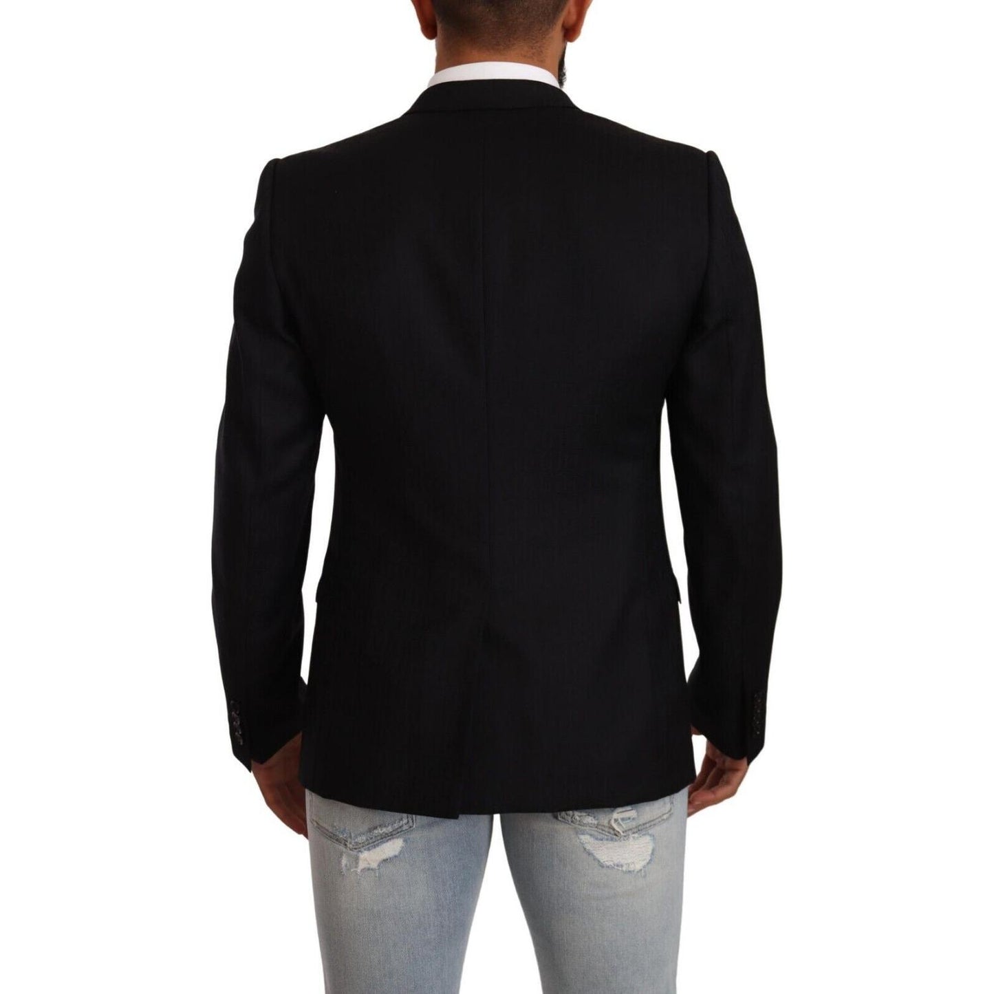Dolce & Gabbana Black Wool Single Breasted Suit GOLD Jacket