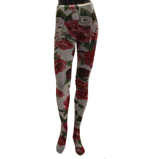 Dolce & Gabbana White Floral Print Tights Nylon Stockings