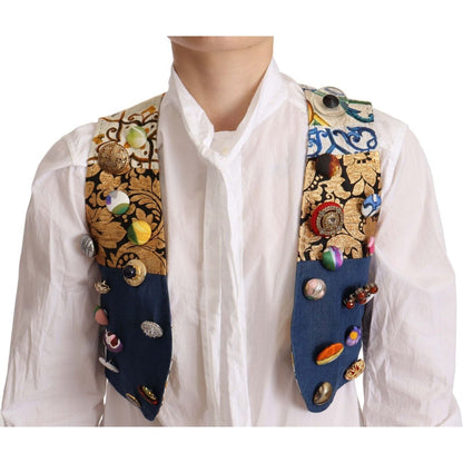 Dolce & Gabbana Multicolor Embellished Waist Coat Cotton Top
