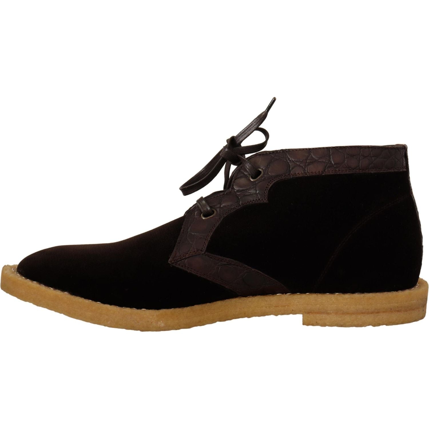 Dolce & Gabbana Brown Velvet Exotic Leather Boots