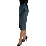 Koonhor Blue High Waist Pencil Straight Wrap Style Skirt