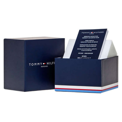 Official packaging for TOMMY HILFIGER Mod. 1791381 watch, featuring branded box with logo and product manual included. Ideal for gifting.