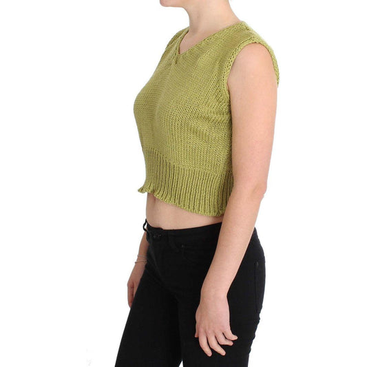 PINK MEMORIES Green Cotton Blend Knitted Sleeveless Sweater SIG30249-1