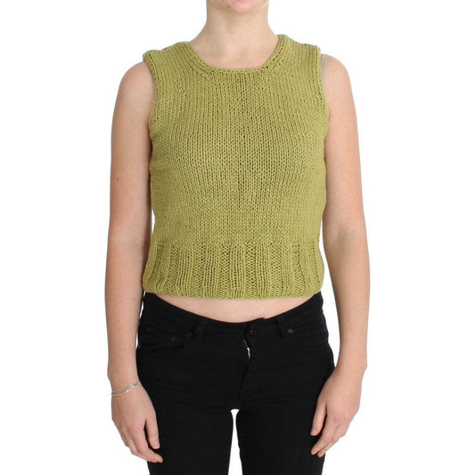 PINK MEMORIES Green Cotton Blend Knitted Sleeveless Sweater SIG30250-1