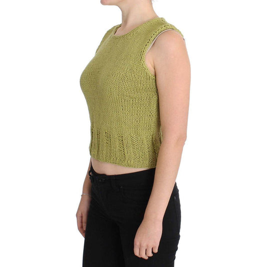 PINK MEMORIES Green Cotton Blend Knitted Sleeveless Sweater SIG30250-1