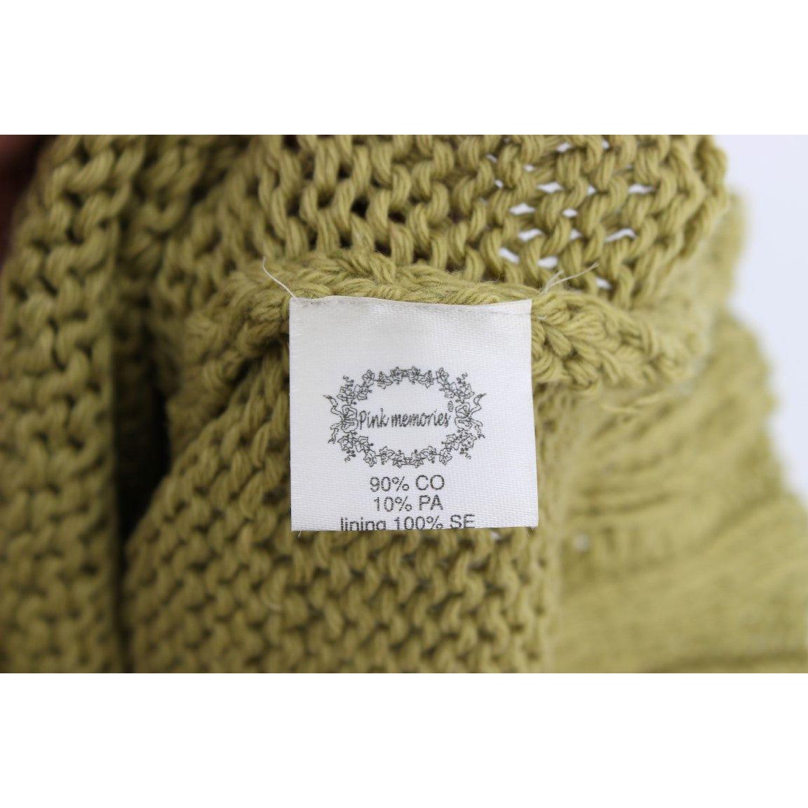 PINK MEMORIES Green Cotton Blend Knitted Sleeveless Sweater