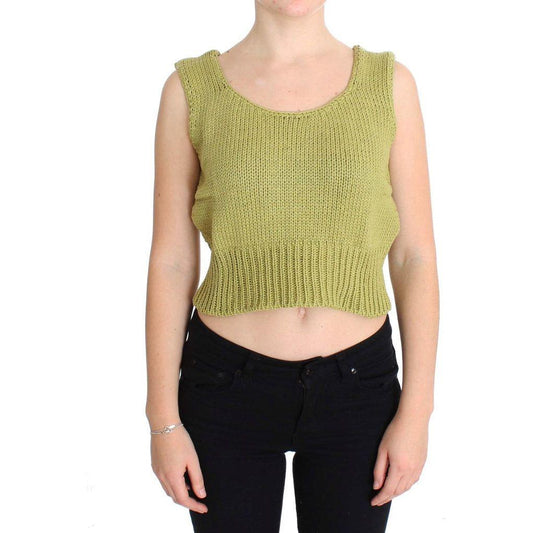 PINK MEMORIES Green Cotton Blend Knitted Sleeveless Sweater SIG30252-1