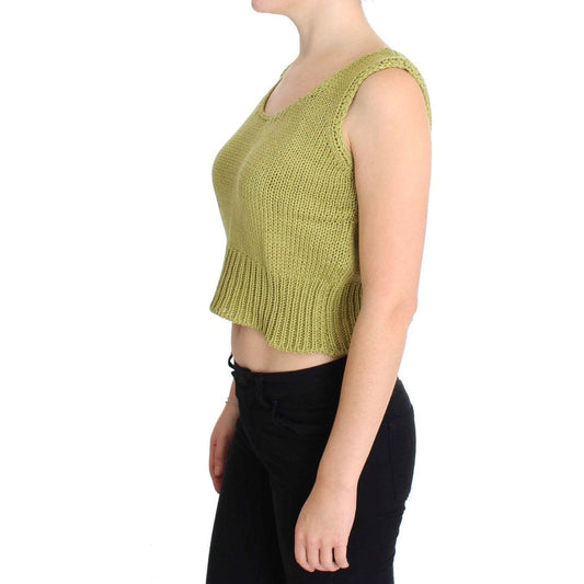 PINK MEMORIES Green Cotton Blend Knitted Sleeveless Sweater SIG30252-1