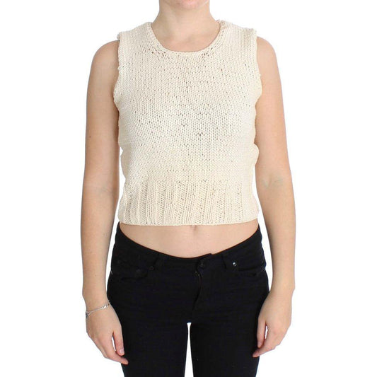 PINK MEMORIES Beige Cotton Blend Knitted Sleeveless Sweater