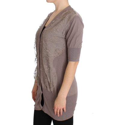 PINK MEMORIES Purple Lace Cotton Cardigan Sweater