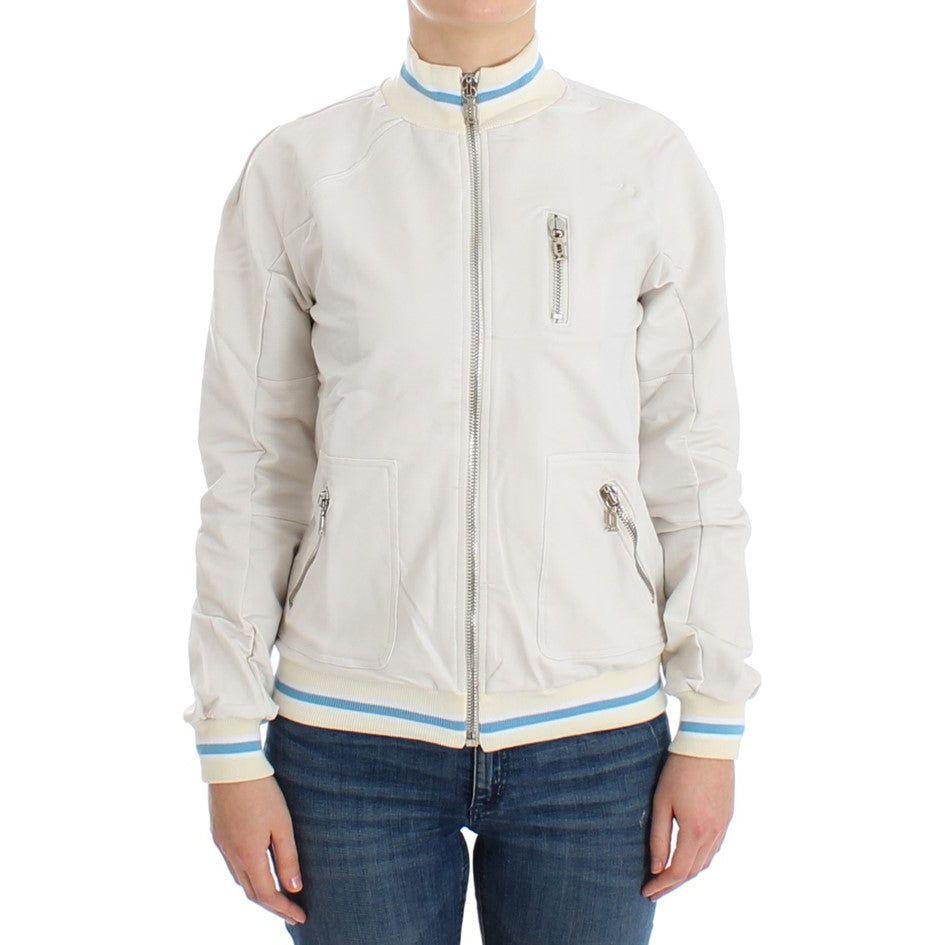 John Galliano White Mock Zip Cardigan Sweatshirt Sweater