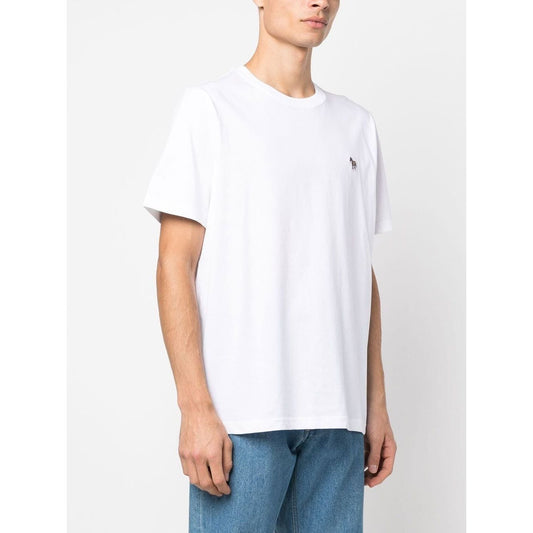 Man wearing PS By Paul Smith T-shirts and Polos White with short sleeves, crew neck, and zebra logo on chest.