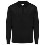 Paul Smith T-shirts and Polos Black, long-sleeved wool polo shirt with front button fastening and ribbed cuffs.