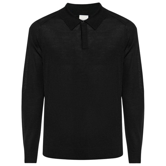 Paul Smith T-shirts and Polos Black, long-sleeved wool polo shirt with front button fastening and ribbed cuffs.
