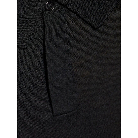 Paul Smith T-shirts and Polos Black, wool polo shirt with button fastening, long sleeves, ribbed cuffs and hem