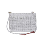 VIPERA Saba handbag in yellow, woven pattern, single compartment, leather strap, 13.78 in width, 9.84 in height.
