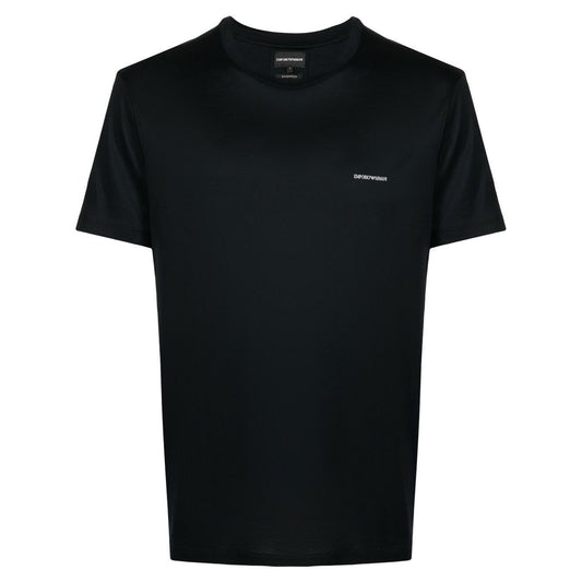 Emporio Armani T-shirts and Polos Blue, navy lyocell blend, crew neck, short sleeves, logo print in front, stylish men's fashion