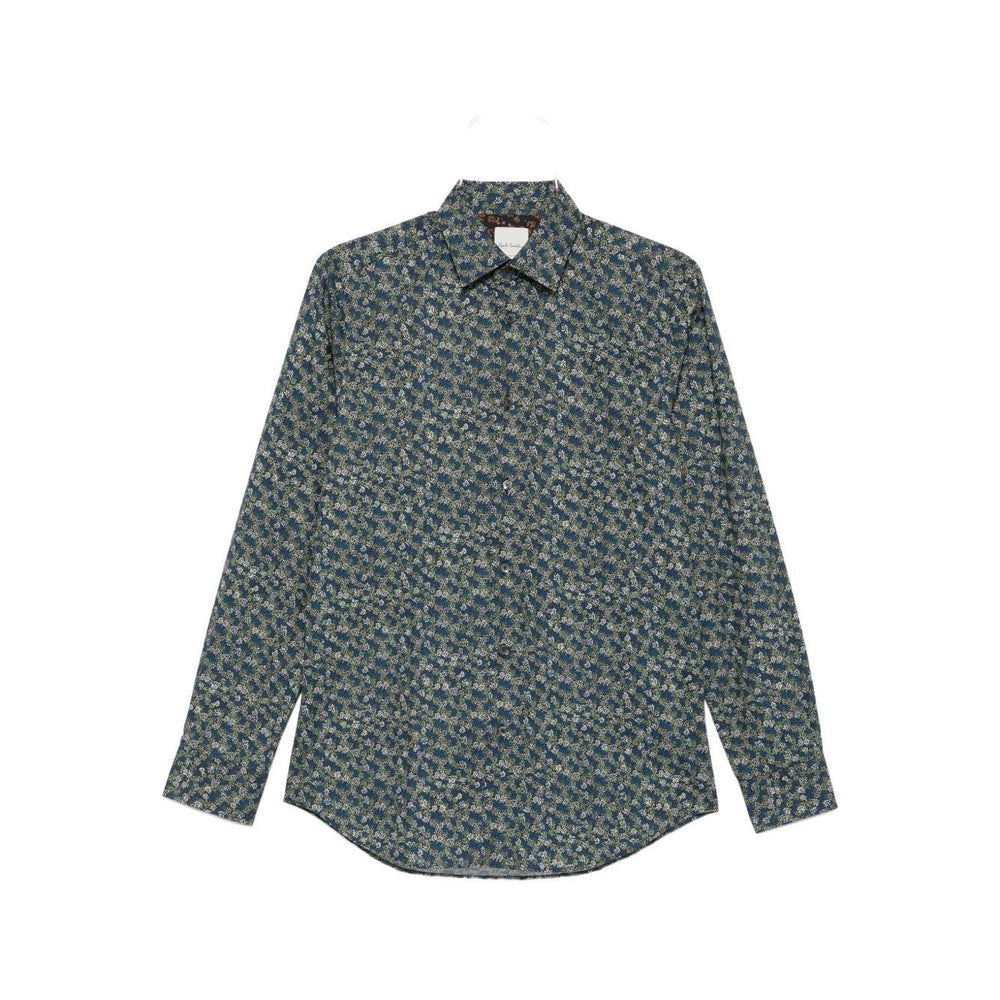 Paul Smith Shirts MultiColour teal blue floral print long sleeves button-up with classic collar.