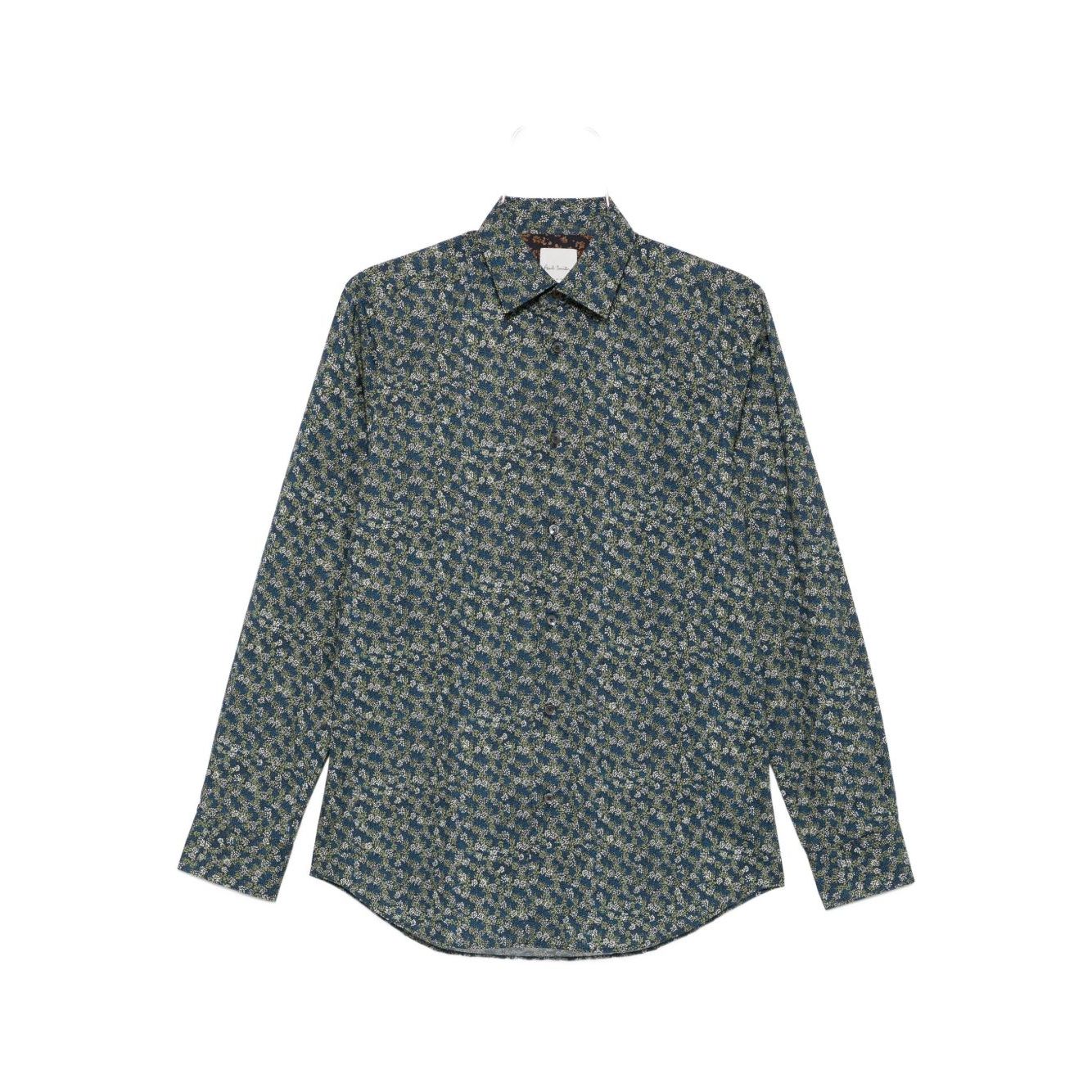 Paul Smith Shirts MultiColour teal blue floral print long sleeves button-up with classic collar.