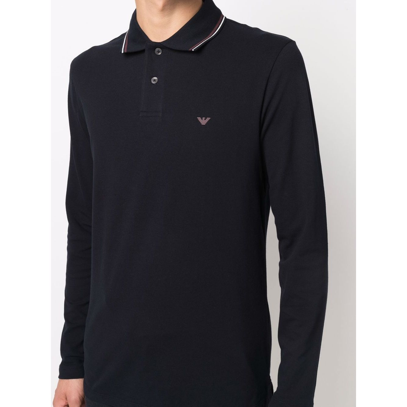 Emporio Armani T-shirts and Polos Blue with logo print, navy blue long-sleeve polo collar shirt, cotton blend