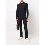 Emporio Armani T-shirts and Polos Blue navy cotton polo with logo print and long sleeves, featuring a straight hem and classic collar.