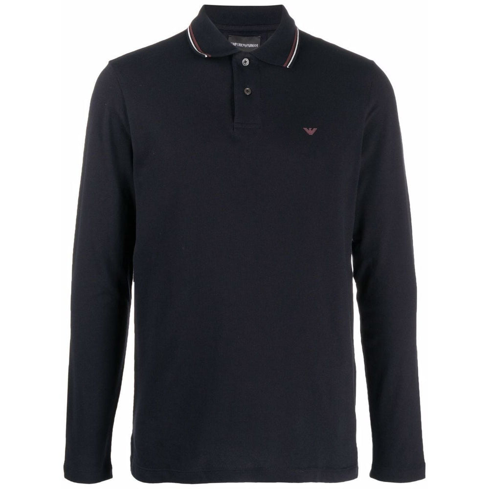 Navy blue long sleeve Emporio Armani T-shirts and Polos Blue with logo on chest, cotton blend, polo collar, straight hem.