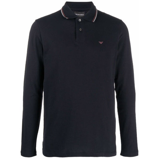 Navy blue long sleeve Emporio Armani T-shirts and Polos Blue with logo on chest, cotton blend, polo collar, straight hem.