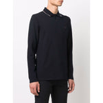 Emporio Armani T-shirts and Polos Blue, navy blue cotton polo with logo print, long sleeves, and polo collar.