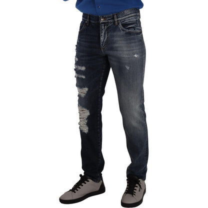 Dolce & Gabbana Blue Cotton Regular Denim Trousers Jeans