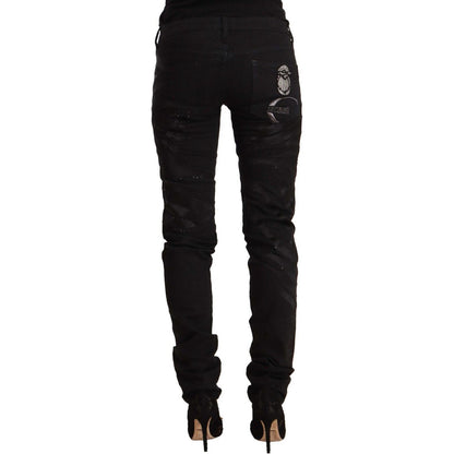 Just Cavalli Black Mid Waist Embellished Skinny Jeans