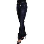 GF Ferre Dark Blue Washed Mid Waist Cotton Denim Straight Jeans