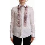 Dolce & Gabbana White Cotton Lace Long Sleeves Ruffle Collar Top Shirt
