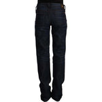 Ermanno Scervino Dark Blue Mid Waist Cotton Denim Straight Jeans