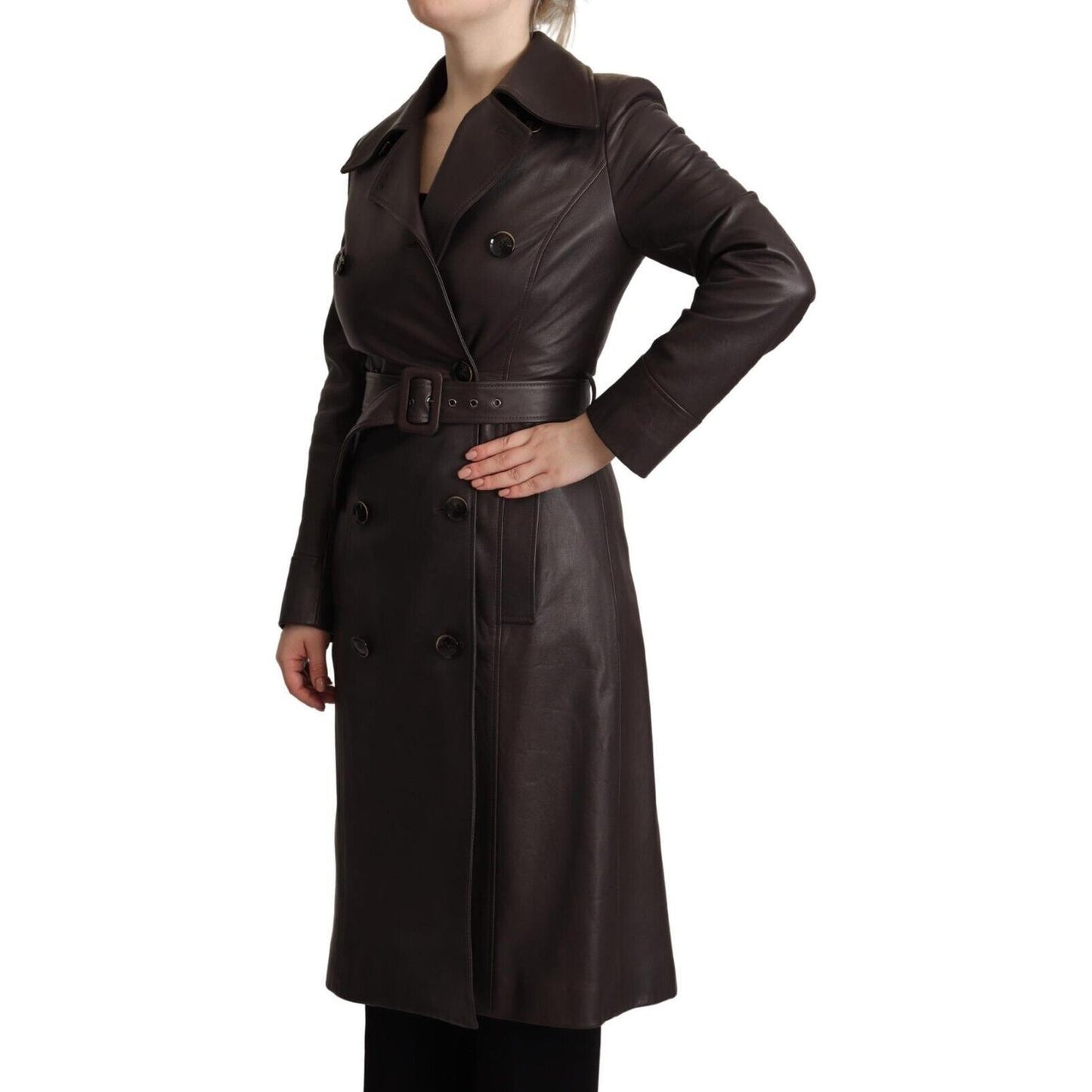 Dolce & Gabbana Dark Brown Leather Long Sleeves Belted Jacket Dolce & Gabbana