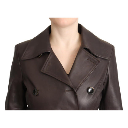 Dolce & Gabbana Dark Brown Leather Long Sleeves Belted Jacket Dolce & Gabbana