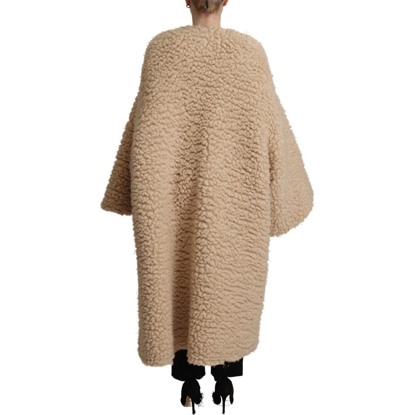 Dolce & Gabbana Beige Cashmere Wool Faux Fur Coat Jacket Dolce & Gabbana