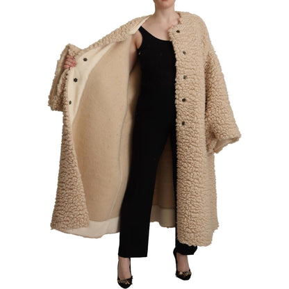 Dolce & Gabbana Beige Cashmere Wool Faux Fur Coat Jacket Dolce & Gabbana