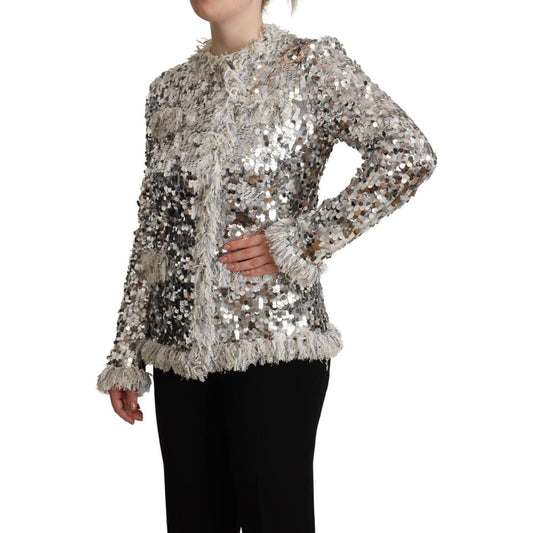 Dolce & Gabbana Silver Sequined Shearling Long Sleeves Jacket JKT3269 - 40