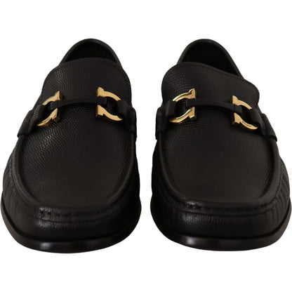 Salvatore Ferragamo Elegant Black Calf Leather Loafers Dress Shoes