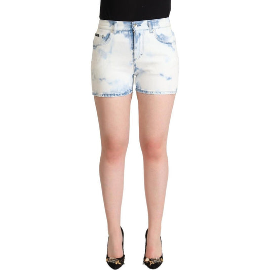 Dolce & Gabbana White Blue Dye Cotton Mid Waist Denim Shorts