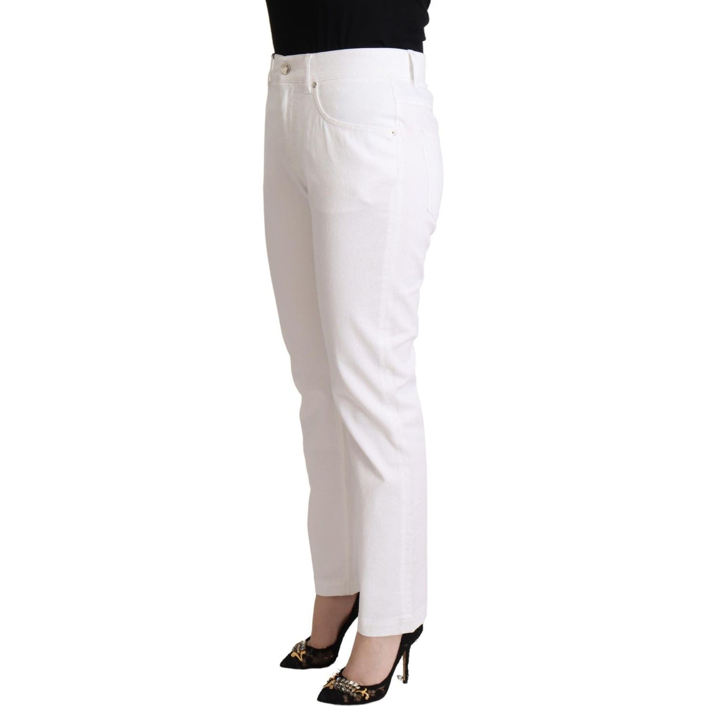 Dolce & Gabbana White Cotton Mid Waist Denim Tapered Jeans