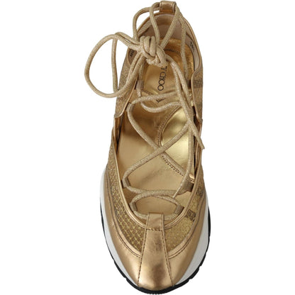 Jimmy Choo Gold Mesh Leather Michigan Sneakers