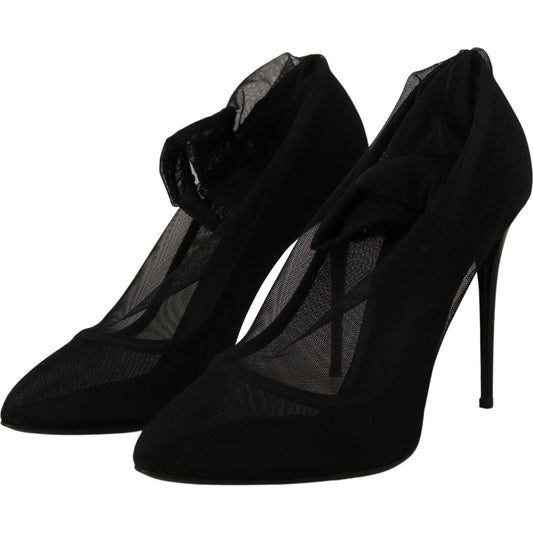 Dolce & Gabbana Black Tulle Stretch Boots Pumps Shoes