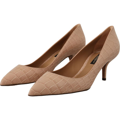 Dolce & Gabbana Beige Leather Pointed Heels Pumps Shoes