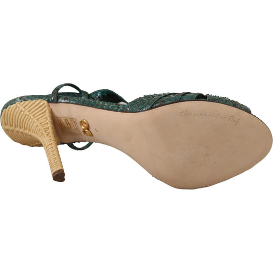 Dolce & Gabbana Green Python Strap Sandals Heels Shoes LA9780- 36