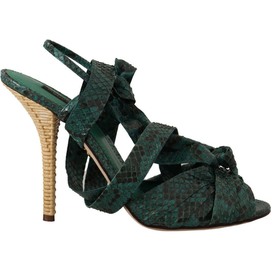 Dolce & Gabbana Green Python Strap Sandals Heels Shoes LA9780- 36