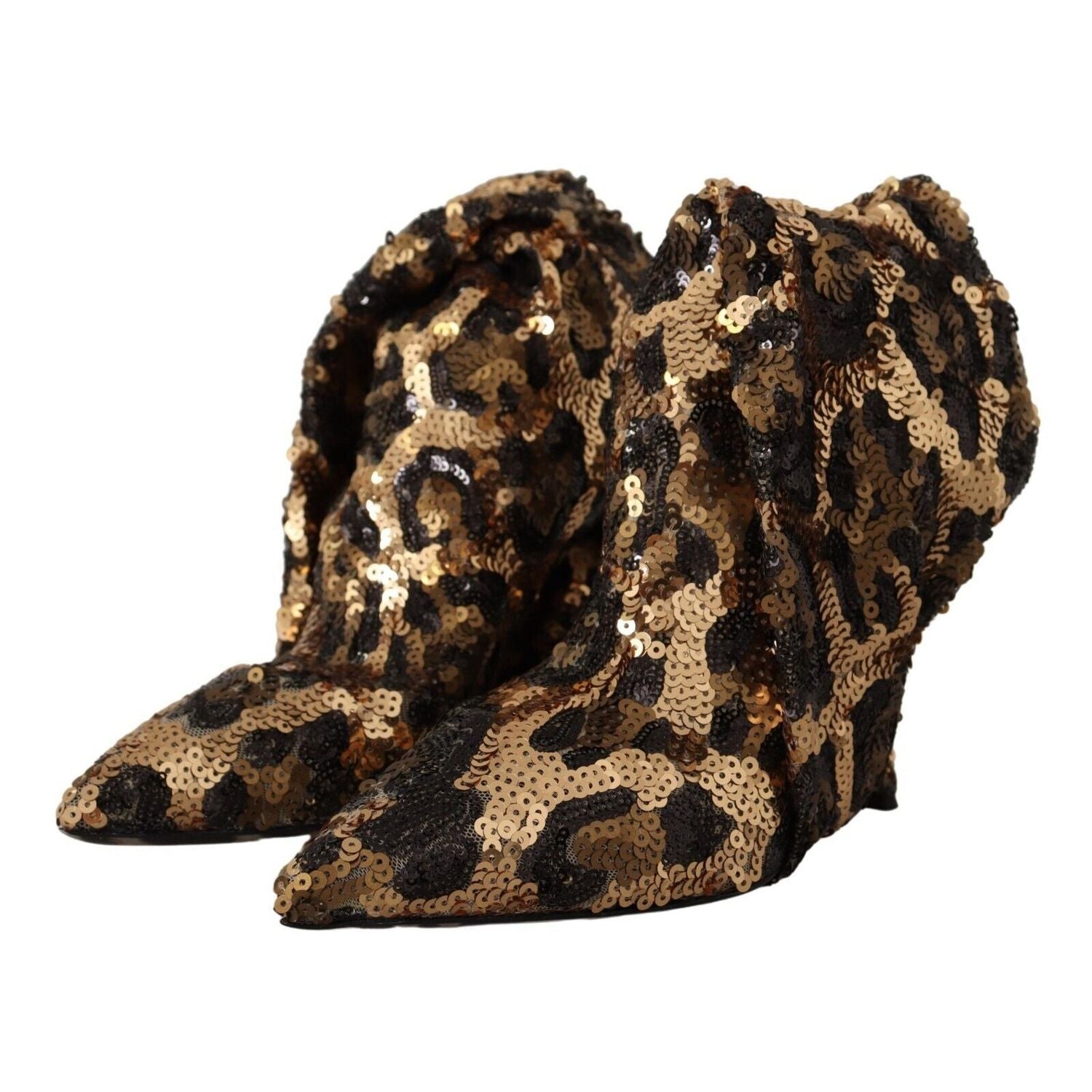 Dolce & Gabbana Gold Leopard Sequins Heels Boots Shoes